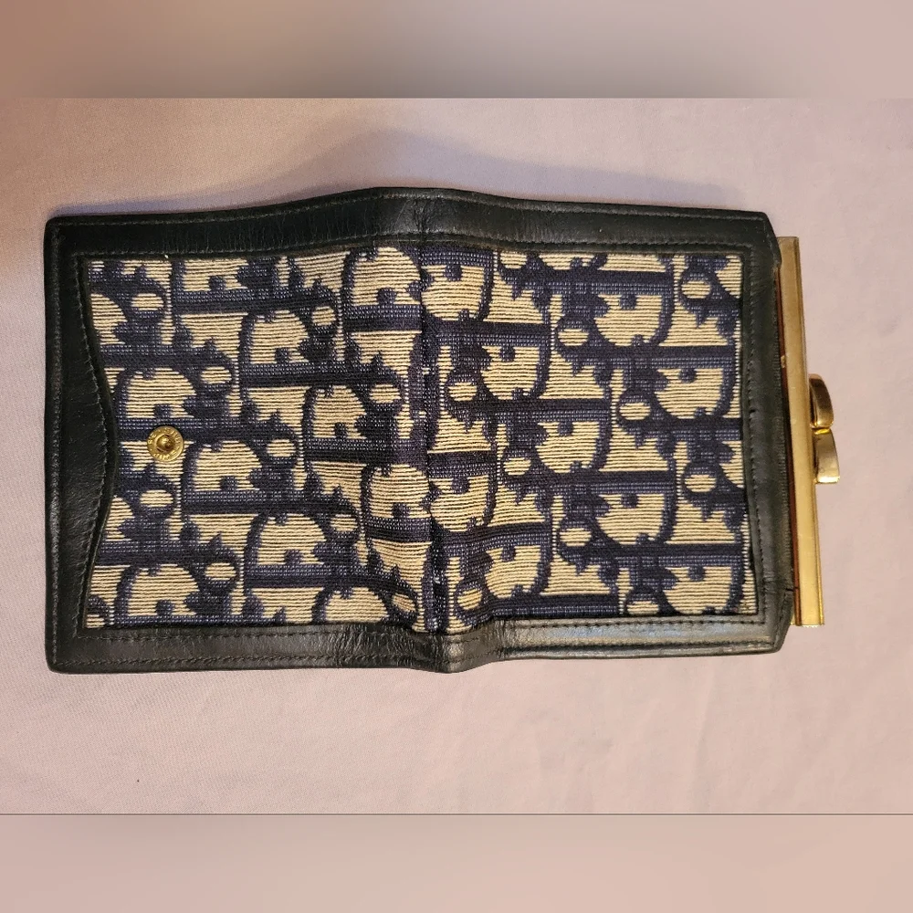 Vintage Dior Navy and Beige Logo Wallet in Great Condition